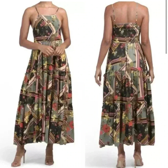 Anthropologie Dresses & Skirts - Abel the Label Trapeze Halter Maxi Dress Multicolor Floral Tiered Ruffles XS
